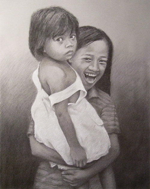 the finished drawing - Two Indonesian Children